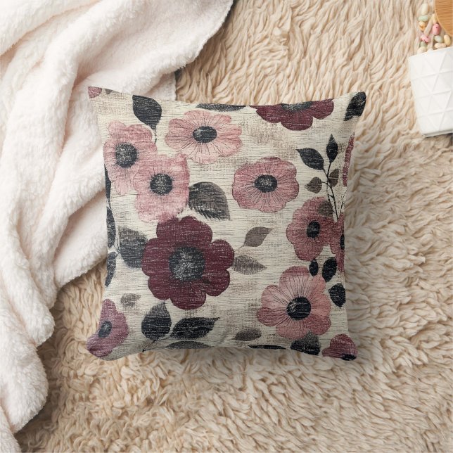 Rustic Blush Floral Linen Pattern (7) Cushion (Blanket)