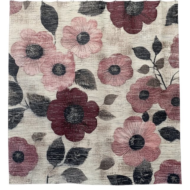 Rustic Blush Floral Linen Pattern (7) Shower Curtain (Front)