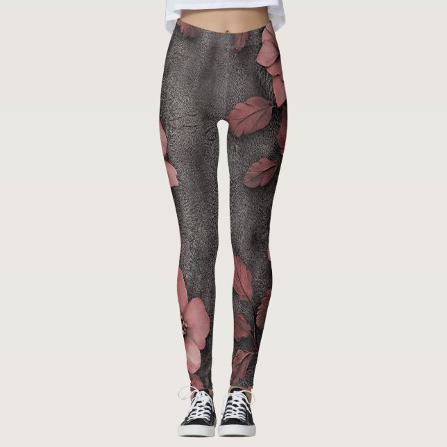 Rustic Blush Floral Linen Pattern (8) Leggings (Front)