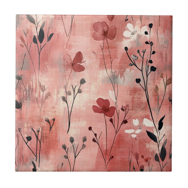 Rustic Blush Floral Linen Pattern (9) Tile (Front)
