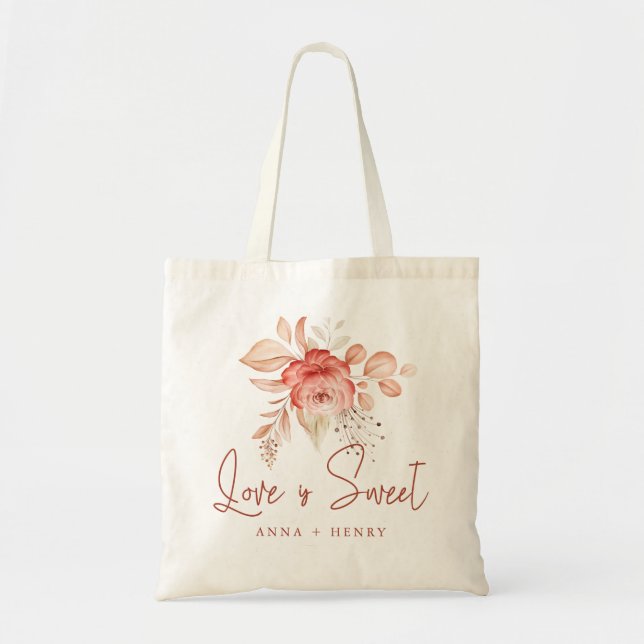 Rustic Blush Floral Love is Sweet Wedding Tote Bag (Front)