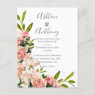 Rustic Blush Floral Vintage Wedding Invitation Postcard
