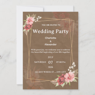 Rustic Blush Floral Wedding Invitation
