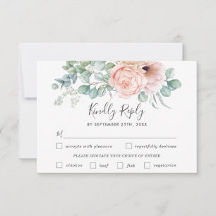 Rustic Blush Floral Wedding Meal Choice RSVP Card