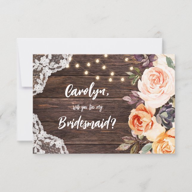 Rustic Blush Floral Will You Be My Bridesmaid? V2 Invitation (Front)