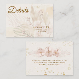 Rustic Blush & Gold Floral Boho Wedding Details  Business Card