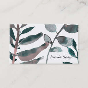 Rustic Blush Greenery Botanical Leaves Watercolor Business Card