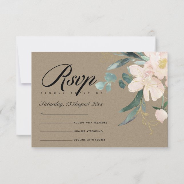 RUSTIC BLUSH KRAF FLORAL BUNCH WATERCOLOR RSVP CARD (Front)