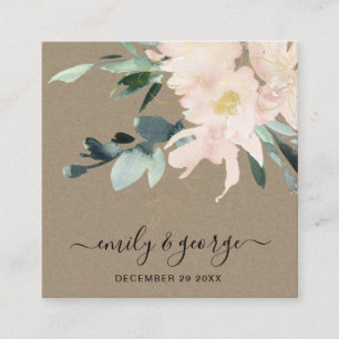 RUSTIC BLUSH KRAFT FLORAL BUNCH WEDDING WEBSITE SQUARE BUSINESS CARD