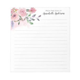 Rustic Blush Pastel Pink Floral Watercolor Script Notepad