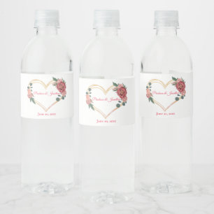 Rustic Blush Peach Boho Roses Elegant Wedding Water Bottle Label