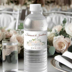 Rustic Blush Peach Boho Roses Elegant Wedding Water Bottle Label
