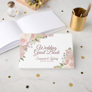 Rustic Blush Pink Elegant Floral Boho Chic Wedding Guest Book