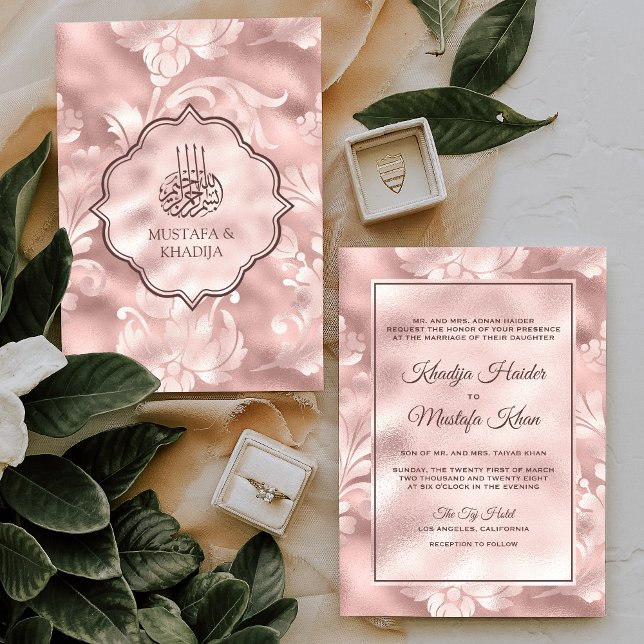 Rustic Blush Pink Filigree Floral Muslim Wedding Invitation (Creator Uploaded)