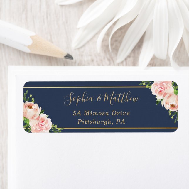 Rustic Blush Pink Floral Flowers Navy Gold Wedding (Insitu)