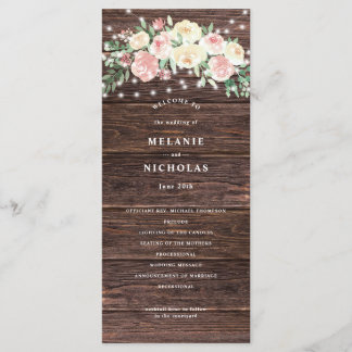 Rustic Blush Pink Floral Lights Wedding Program Programme