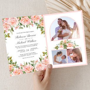 Rustic Blush Pink Floral QR Code Wedding Invitation