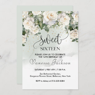 Rustic blush pink floral rose gold sweet sixteen invitation