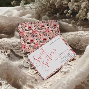 Rustic blush pink floral rose gold sweet sixteen invitation