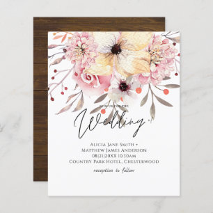 Rustic Blush Pink Floral Sage Budget Wedding Inv