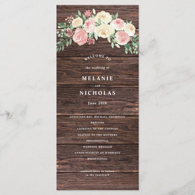 Rustic Blush Pink Floral Wedding Program Programme (Front)