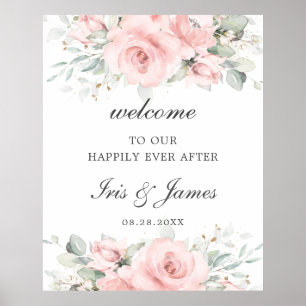 Rustic Blush Pink Floral Wedding Welcome Sign