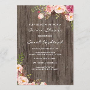 Rustic Blush Pink Flowers Bridal Shower Invitation