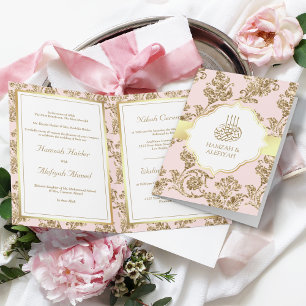 Rustic Blush Pink Gold Filigree Muslim Wedding Invitation