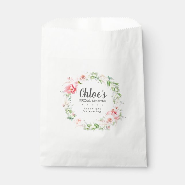 Rustic Blush Pink Peonies Floral Bridal Shower Favour Bags (Front)