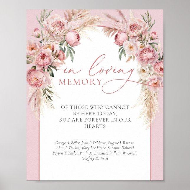 Rustic Blush pink peonies pampas In loving memory Poster (Front)