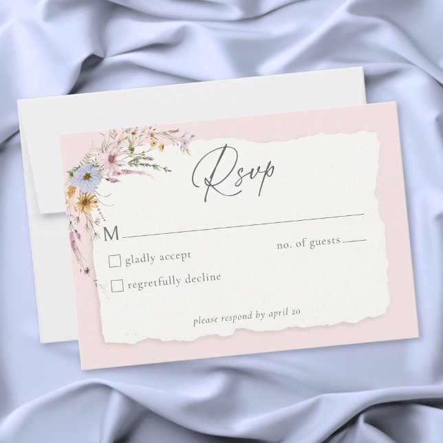 Rustic Blush Pink Romantic Wildflower Wedding RSVP Card (Rustic Blush Pink Romantic Wildflower Wedding RSVP Card)