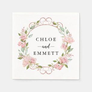 Rustic Blush Pink Rose Wreath Napkin
