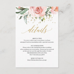 Rustic blush pink roses eucalyptus details card