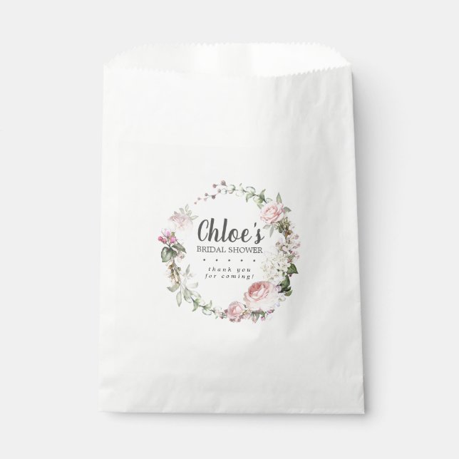 Rustic Blush Pink Roses Floral Bridal Shower Favour Bags (Front)