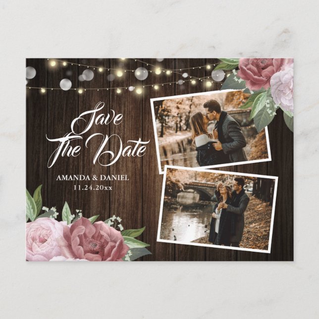 Rustic Blush Pink Save The Date Photo Postcard (Front)