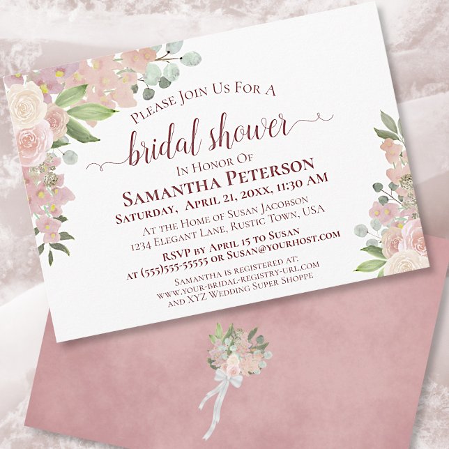 Rustic Blush Pink Watercolor Floral Bridal Shower Invitation (Creator Uploaded)