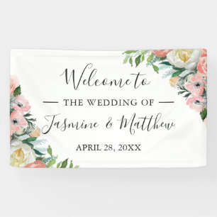 Rustic Blush Pink Watercolor Floral Wedding Party Banner