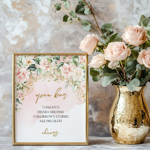 Rustic blush roses eucalyptus wedding Open bar Poster