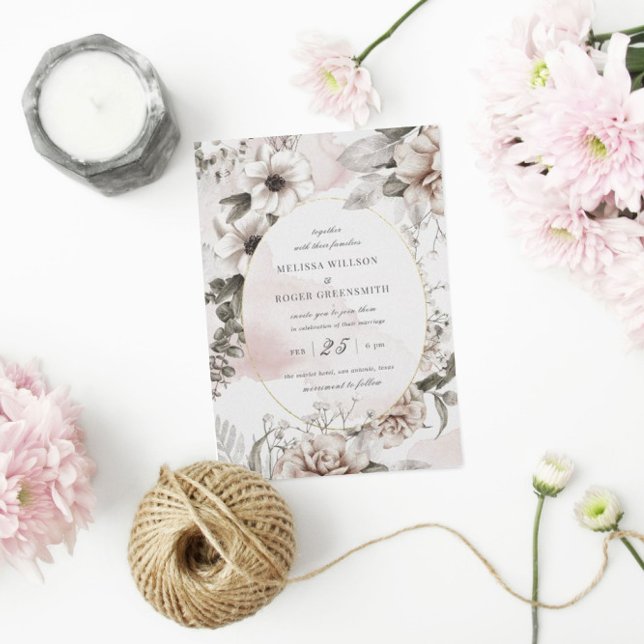 rustic blush silver floral wedding invitation (Creator Uploaded)