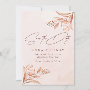 Rustic Blush Terracotta Botanical Wedding Save The Date
