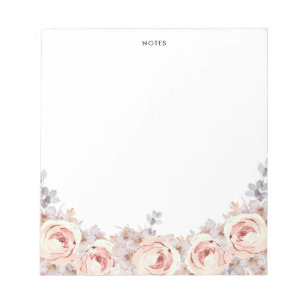 Rustic Blush Watercolor Blooms Floral Notepad