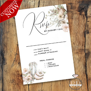 Rustic Blush Watercolor Cowboy Boots & Wildflower RSVP Card