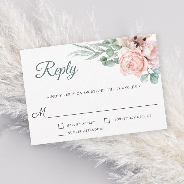 Rustic Blush Watercolor Floral Wedding RSVP Card (Creator Uploaded)