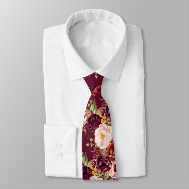 Rustic Blush Watercolor Peonies Adjustable Pattern Tie (Tied)