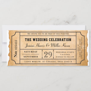Rustic Boarding Pass Style Ticket Wedding Invitation