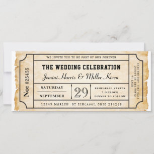 Rustic Boarding Pass Style Ticket Wedding Invitation