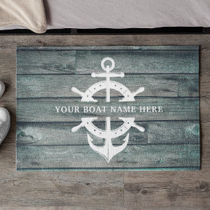 Rustic Boat Name Ship’s Wheel Anchor Driftwood Doormat