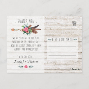 Rustic Bohemian Arrow Wedding Thank You Photo Postcard