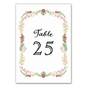 Rustic Bohemian Autumn Floral Wreath Wedding Table Number