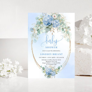 Rustic Bohemian Blue Hydrangeas Baby Shower Invite